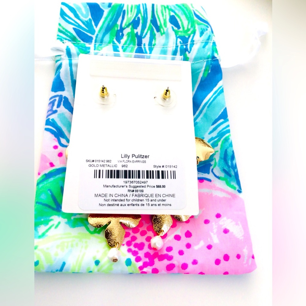 Lilly Pulitzer NECKLACE EARRINGS Set Via Flora Metallic Gold Tone New In Package - Picture 11 of 11